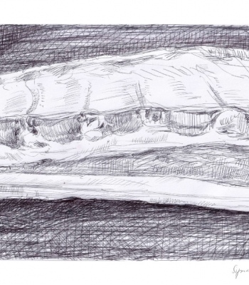 Schweinebauch auf Brett, Kunstdruck A2 